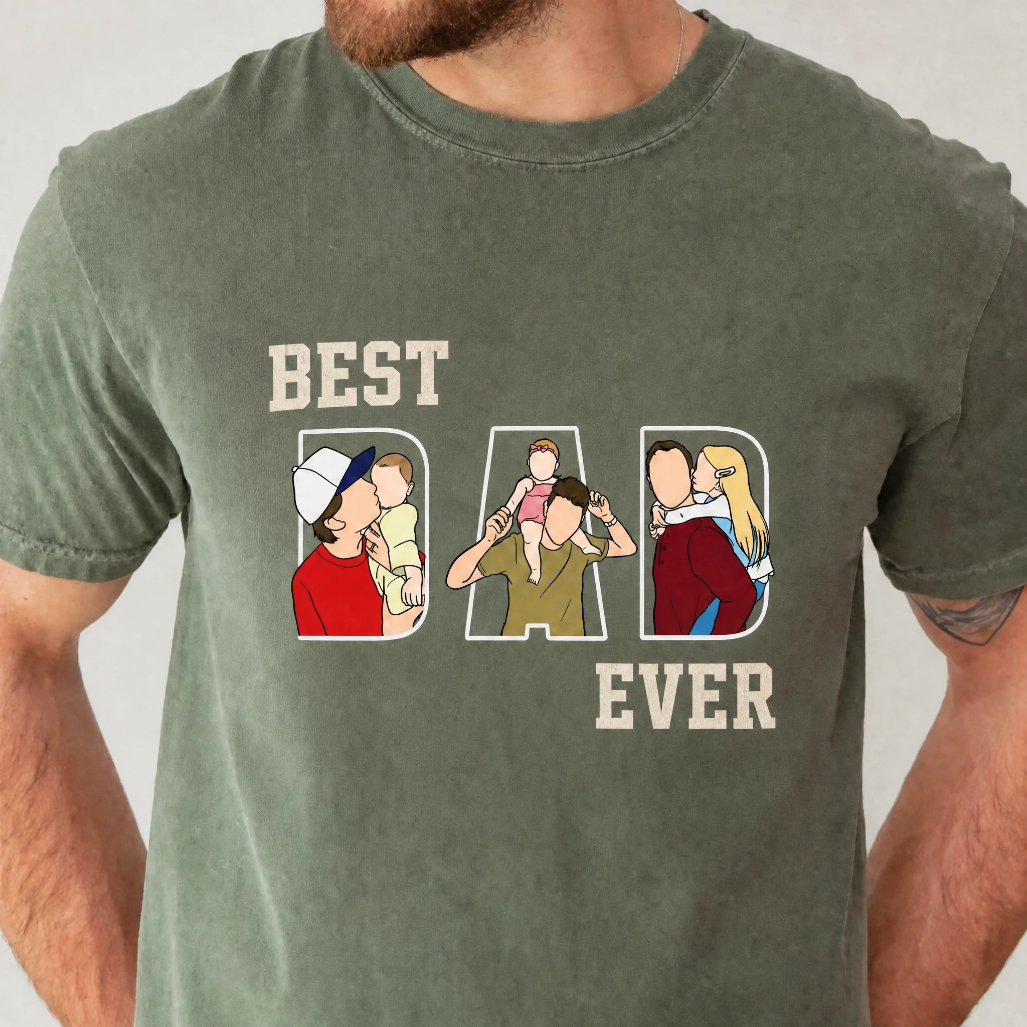 personalized-best-dad-ever-t-shirt-custom-portrait-gift-for-dad-dad-portrait-line-art-shirt-fathers-day-gifts