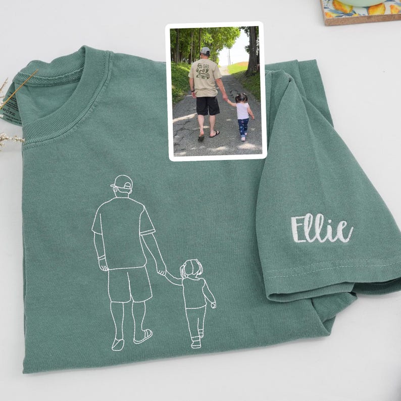 custom-embroidered-dad-kid-portrait-outline-shirt-fathers-day-gift