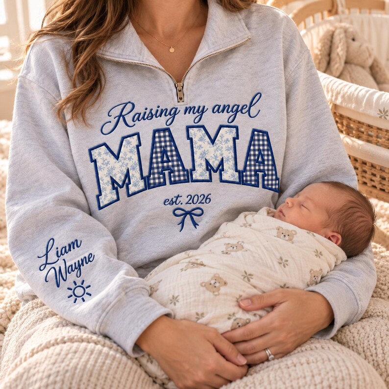 personalized-raising-my-angel-mama-quarter-zip-sweatshirt-custom-name-embroidered-mom-pullover-with-kids-names-on-sleeve