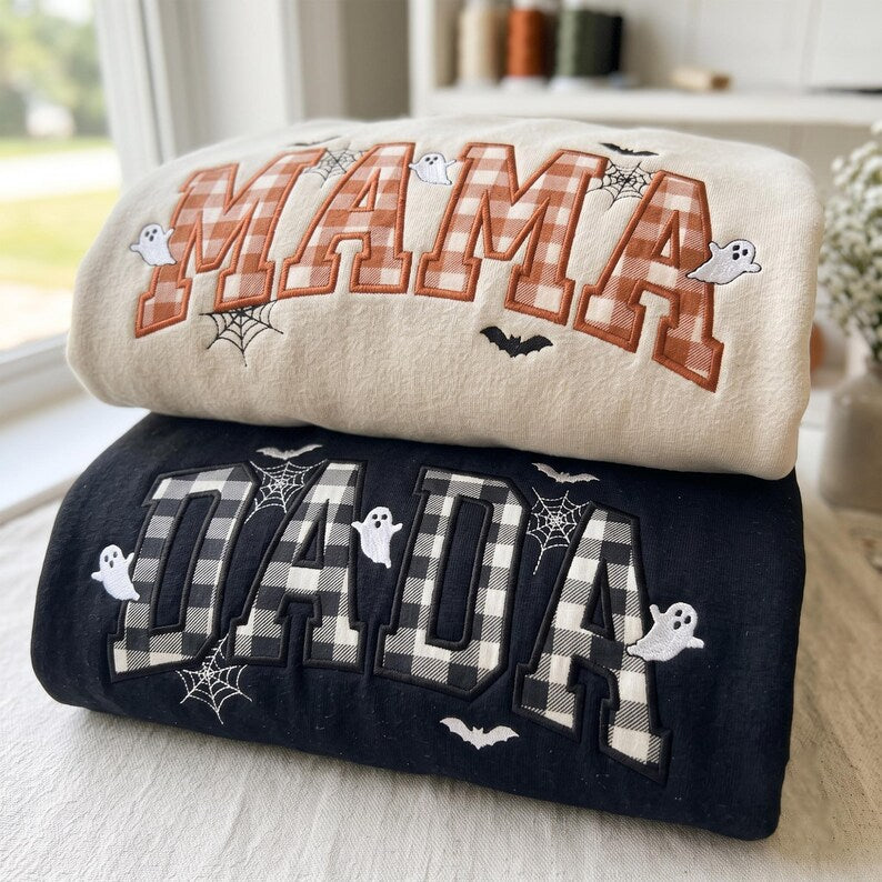 personalized-halloween-sweatshirt-mama-dada-buffalo-plaid-ghost-sweatshirt
