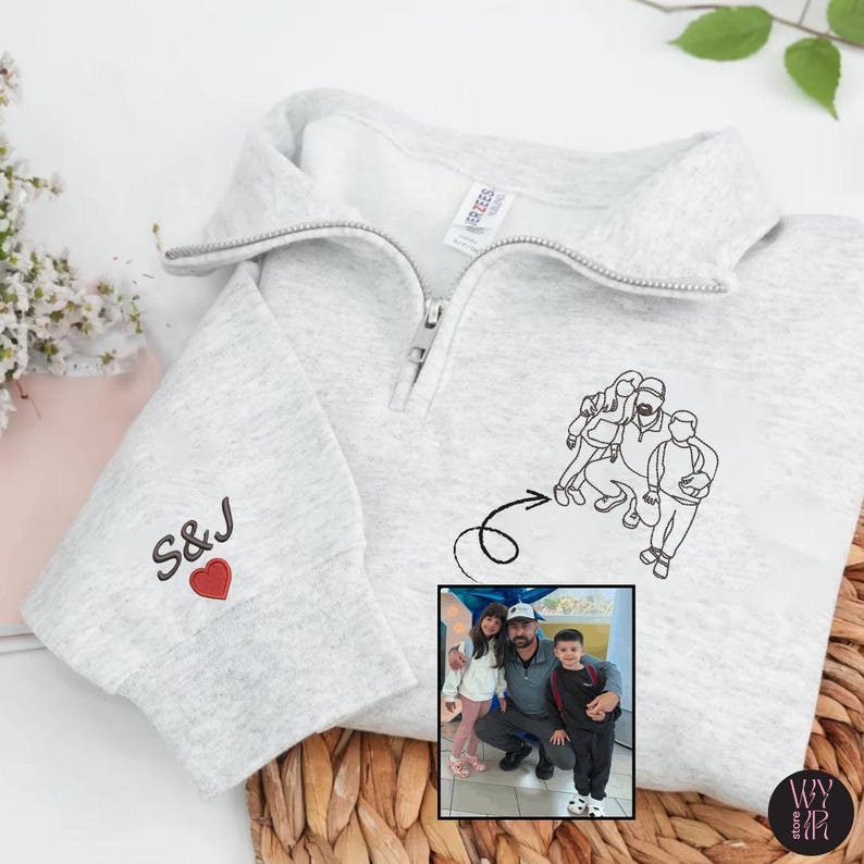 custom-embroidered-photo-line-art-quarter-zip-for-dad-fathers-day-gift