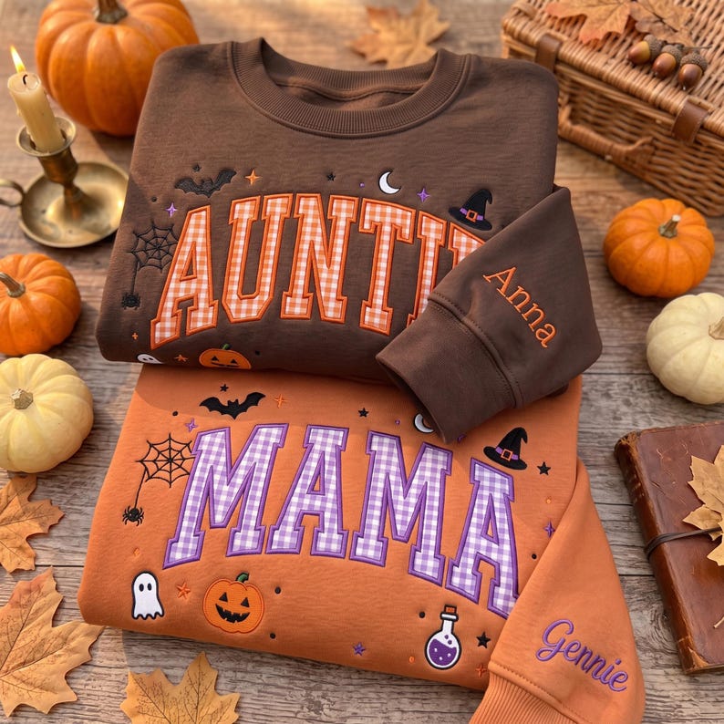personalized-halloween-mama-sweatshirt-custom-name-embroidery-gingham-applique-crewneck-with-spooky-details