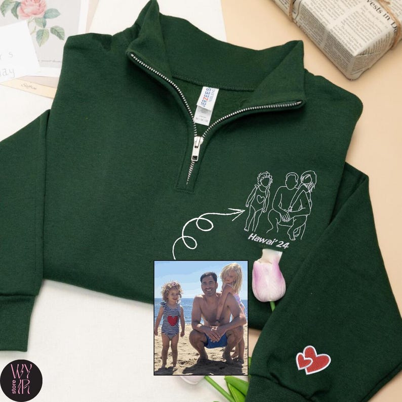 custom-embroidered-photo-line-art-quarter-zip-for-dad-fathers-day-gift