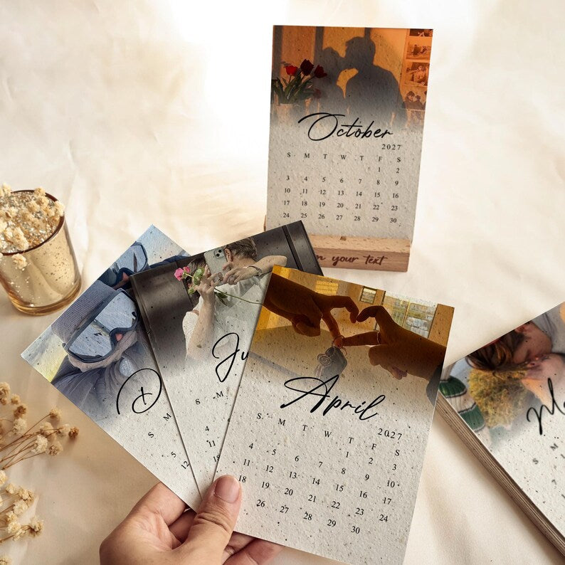 2027-plantable-seed-paper-calendar-with-wooden-stand-personalized-couple-photo-calendar-eco-friendly-desk-calendar