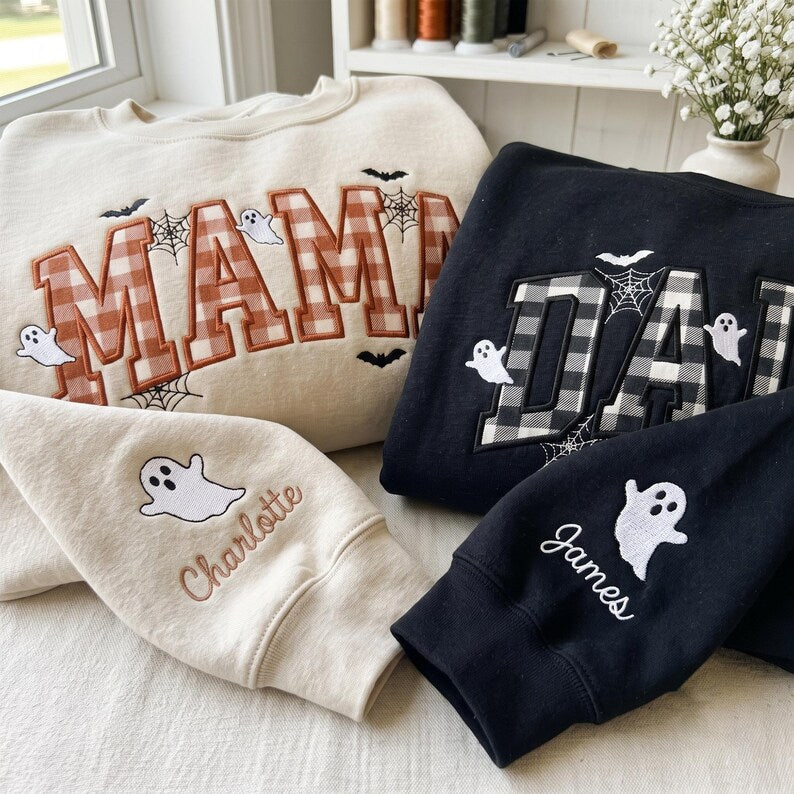 personalized-halloween-sweatshirt-mama-dada-buffalo-plaid-ghost-sweatshirt