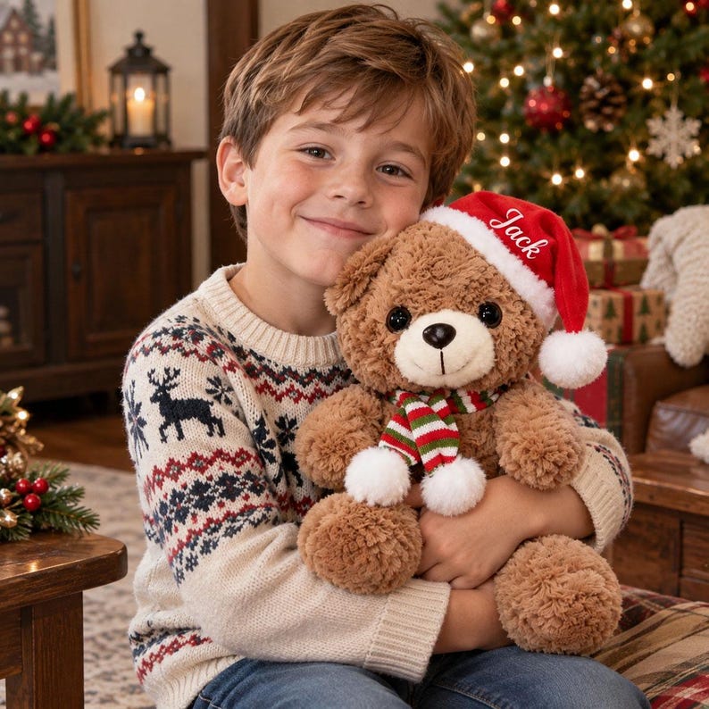 personalized-christmas-teddy-bear-with-custom-name-soft-plush-santa-bear-with-scarf-holiday-gift-for-kids-babies