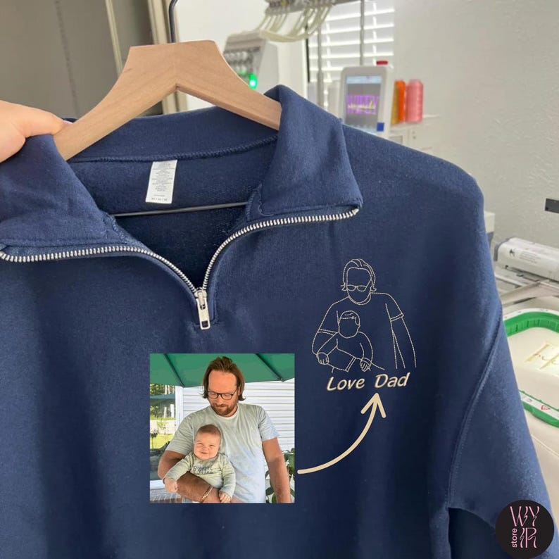 custom-embroidered-photo-line-art-quarter-zip-for-dad-fathers-day-gift