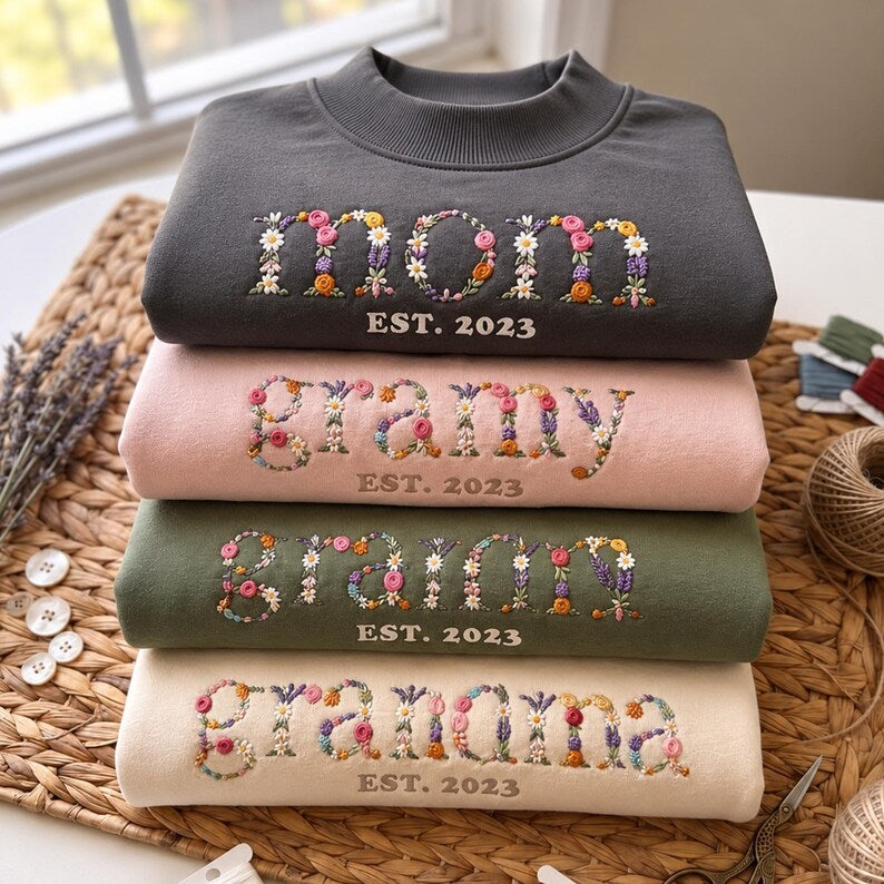 personalized-floral-embroidered-mock-neck-sweatshirt-custom-mama-grandma-pullover-with-est-year