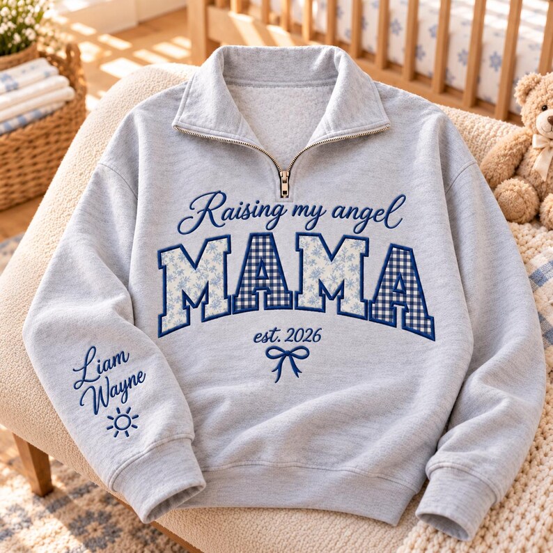personalized-raising-my-angel-mama-quarter-zip-sweatshirt-custom-name-embroidered-mom-pullover-with-kids-names-on-sleeve