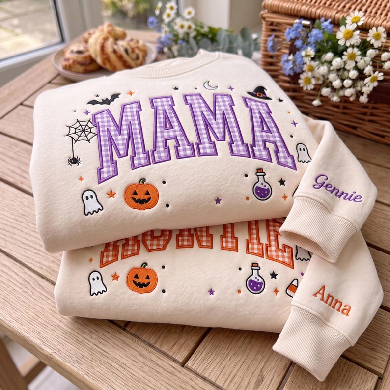 personalized-halloween-mama-sweatshirt-custom-name-embroidery-gingham-applique-crewneck-with-spooky-details