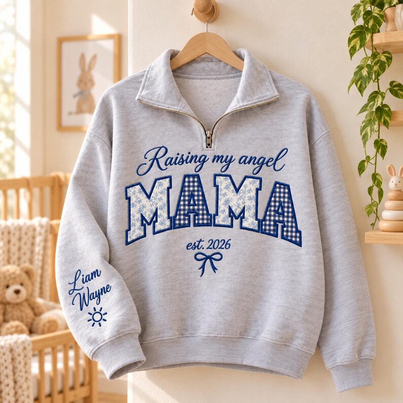 personalized-raising-my-angel-mama-quarter-zip-sweatshirt-custom-name-embroidered-mom-pullover-with-kids-names-on-sleeve