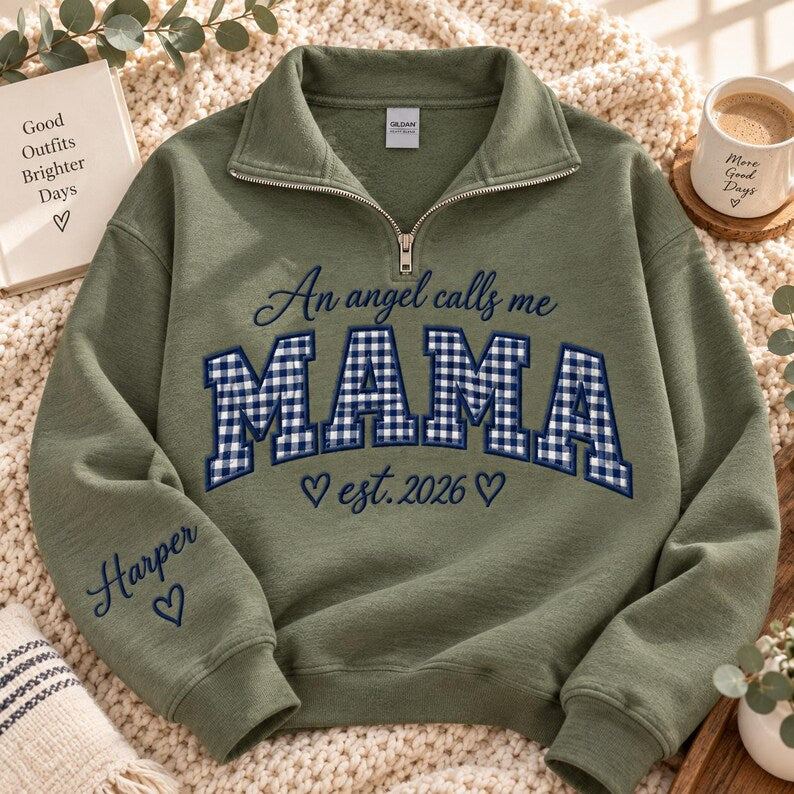 personalized-mama-daddy-quarter-zip-sweatshirt-custom-angel-calls-me-est-year-kids-name-embroidered-sleeve-matching-parent-gift