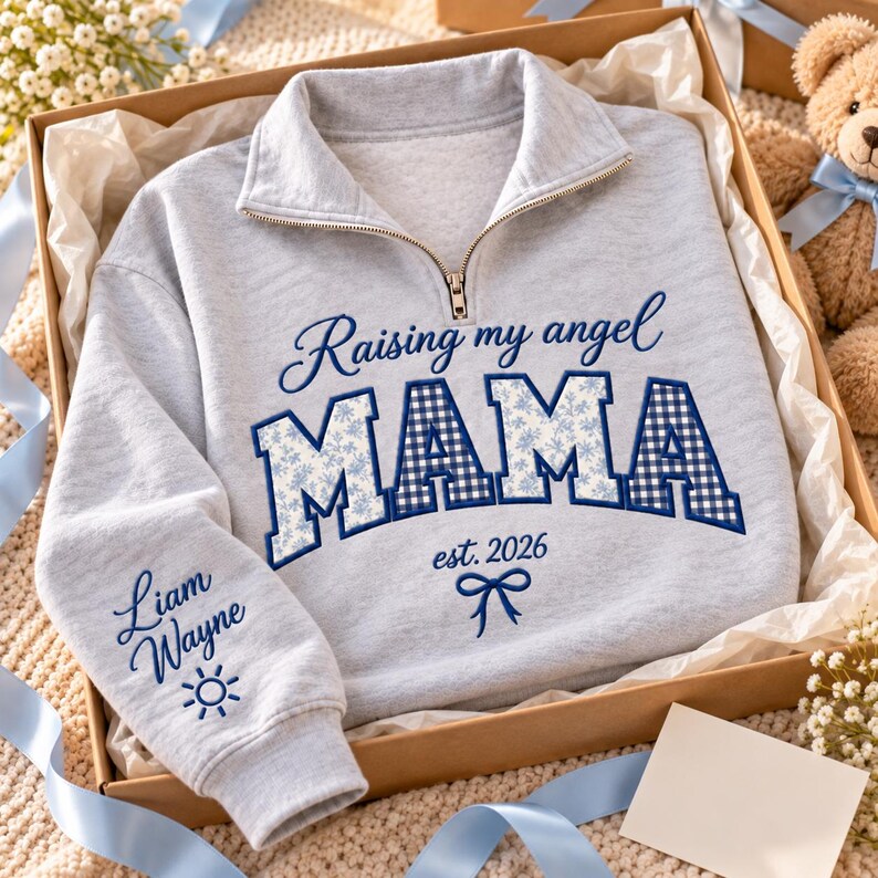 personalized-raising-my-angel-mama-quarter-zip-sweatshirt-custom-name-embroidered-mom-pullover-with-kids-names-on-sleeve