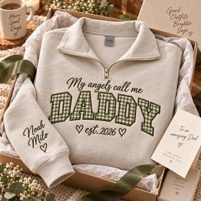 personalized-mama-daddy-quarter-zip-sweatshirt-custom-angel-calls-me-est-year-kids-name-embroidered-sleeve-matching-parent-gift