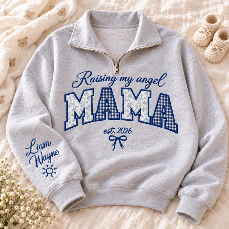 personalized-raising-my-angel-mama-quarter-zip-sweatshirt-custom-name-embroidered-mom-pullover-with-kids-names-on-sleeve