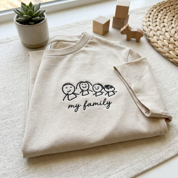 custom-family-photo-handwriting-embroidered-sweatshirt-personalized-minimalist-line-art-keepsake-gift