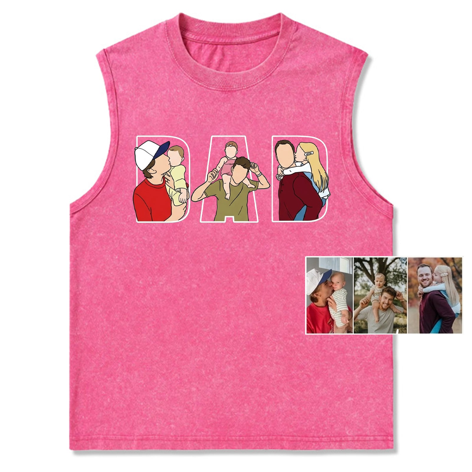 custom-dad-photo-to-cartoon-vintage-washed-tank-top-personalized-fathers-day-gift