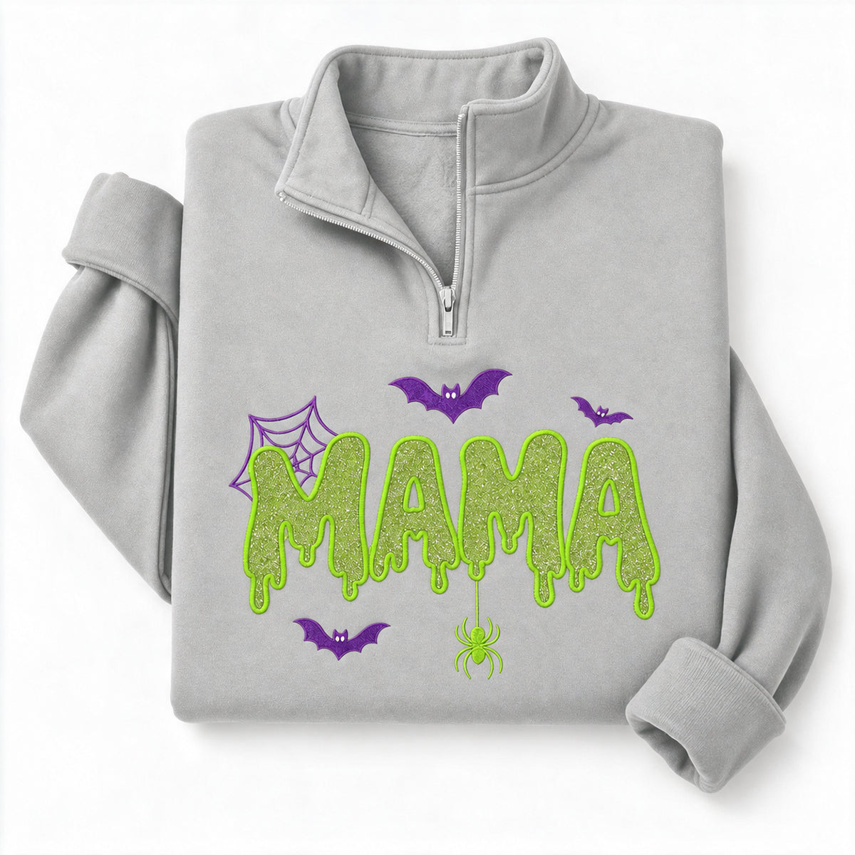 personalized-halloween-mama-quarter-zip-sweatshirt-spooky-glitter-embroidered-pullover-custom-halloween-mom-shirt