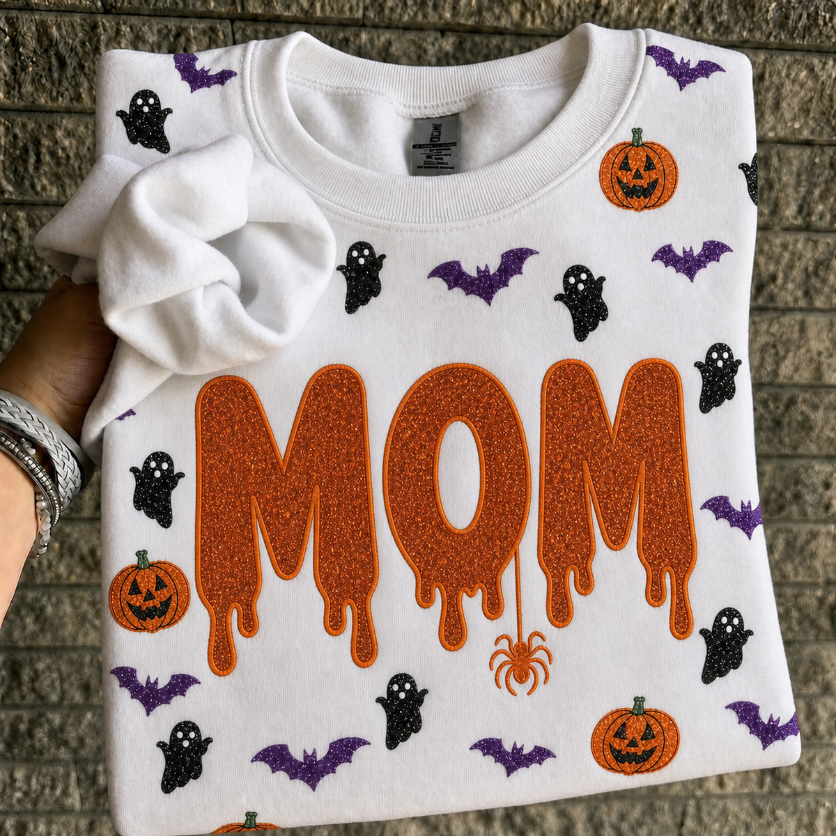 custom-halloween-glitter-letters-mama-drip-acid-pumpkin-ghost-pattern-sweatshirt