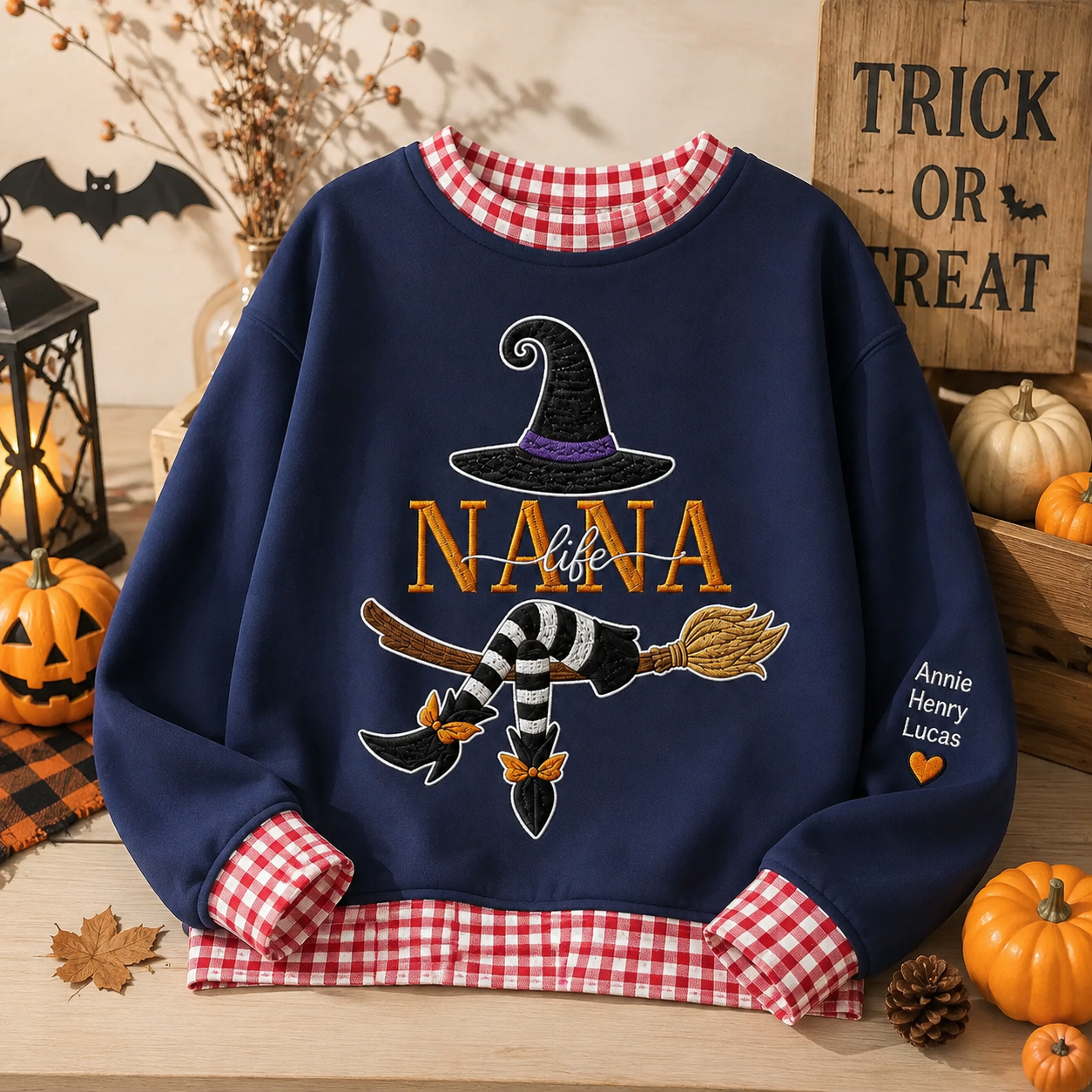 custom-name-gingham-witch-embroidery-sweatshirt-personalized-halloween-pullover