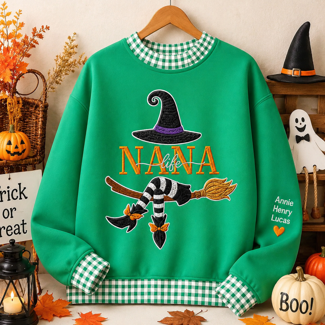 custom-name-gingham-witch-embroidery-sweatshirt-personalized-halloween-pullover