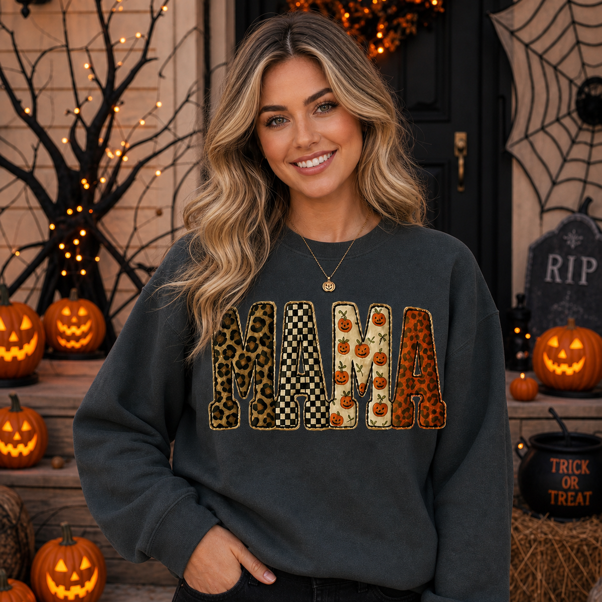 custom-halloween-patchwork-letters-clipart-pumpkin-leopard-checkered-cozy-autumn-sweatshirt