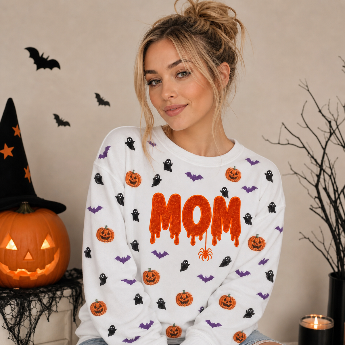 custom-halloween-glitter-letters-mama-drip-acid-pumpkin-ghost-pattern-sweatshirt