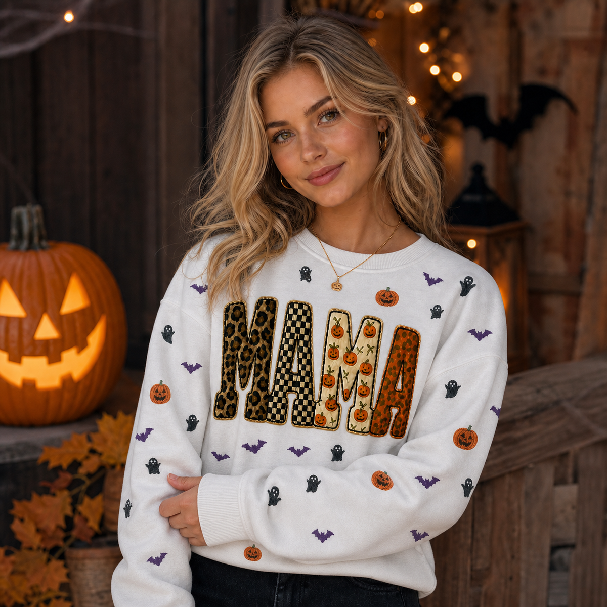 custom-halloween-patchwork-letters-clipart-pumpkin-leopard-checkered-pumpkin-ghost-pattern-sweatshirt