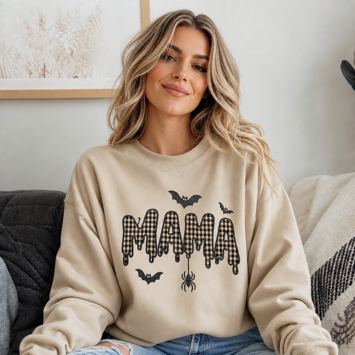 custom-halloween-mama-applique-sweatshirt-embroidered-mama-sweatshirt-bat-mama-crewneck-gingham-applique-spooky-mom-shirt-fall-sweatshirt