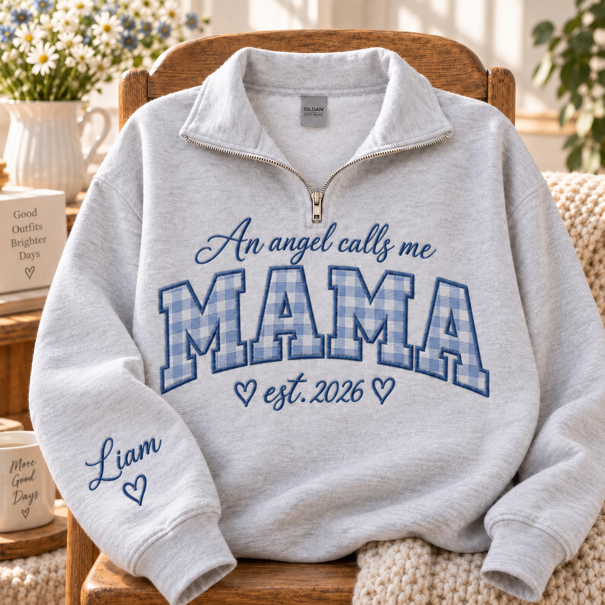 personalized-mama-daddy-quarter-zip-sweatshirt-custom-angel-calls-me-est-year-kids-name-embroidered-sleeve-matching-parent-gift