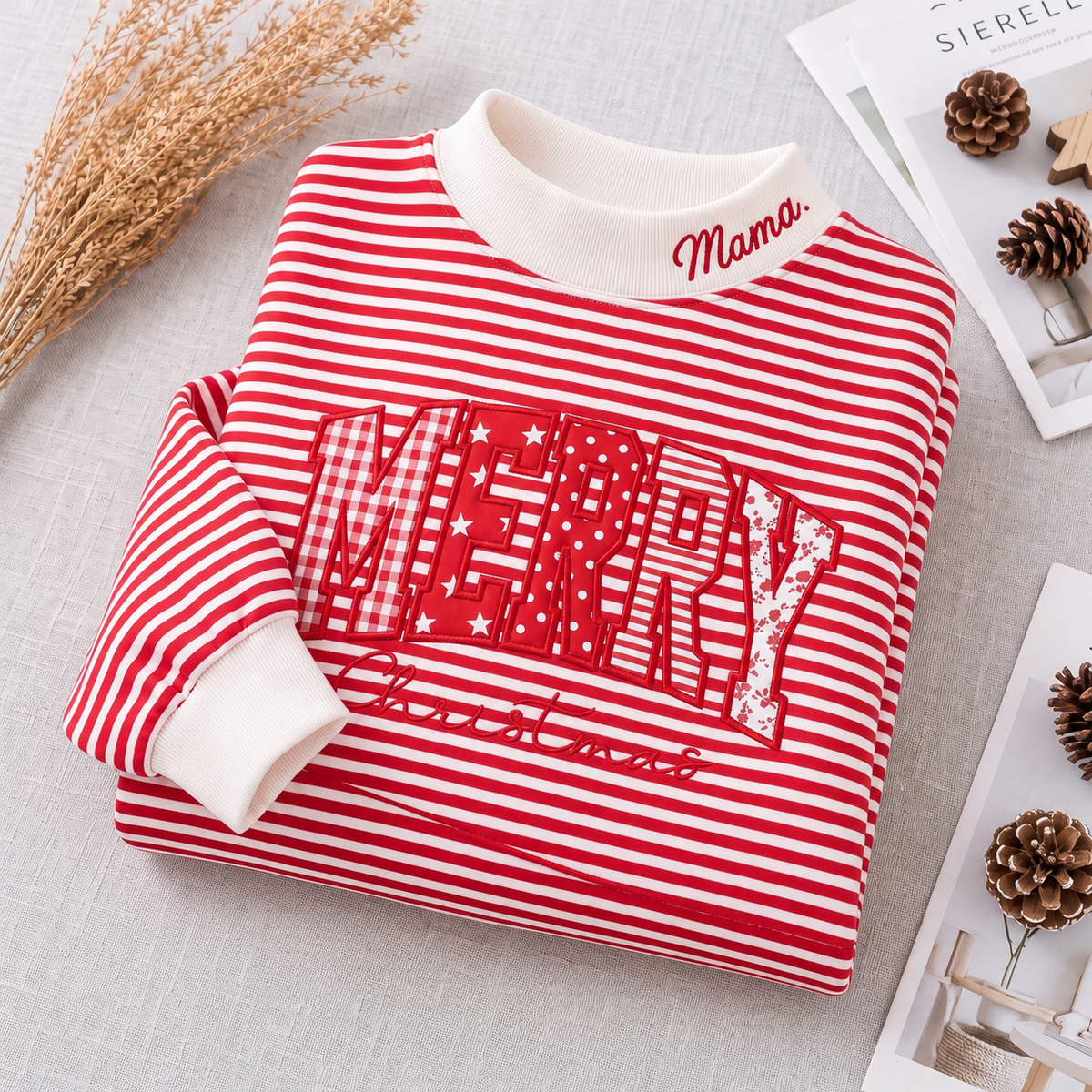 custom-striped-mock-neck-christmas-sweatshirt-merry-christmas-patchwork-applique-pullover