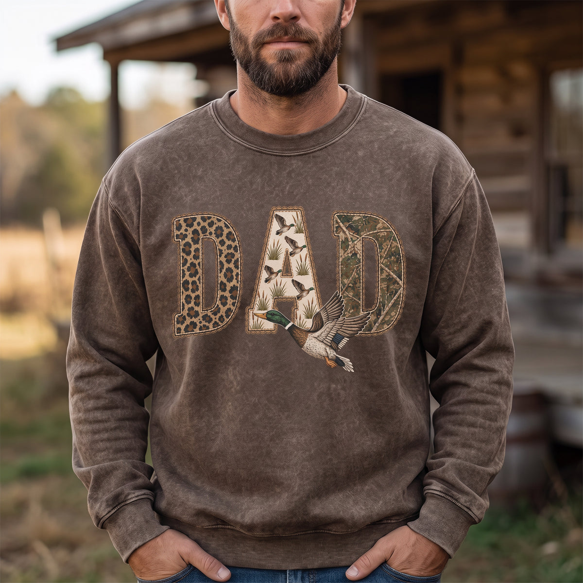 custom-duck-hunting-dad-vintage-wash-sweatshirt-camo-leopard-graphic-pullover
