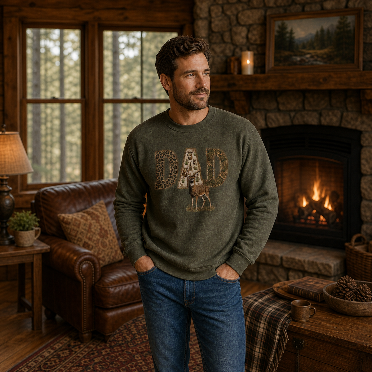 custom-deer-hunting-dad-sweatshirt-full-deer-graphic-vintage-wash-pullover-camo-leopard-print-personalized-gift-for-father