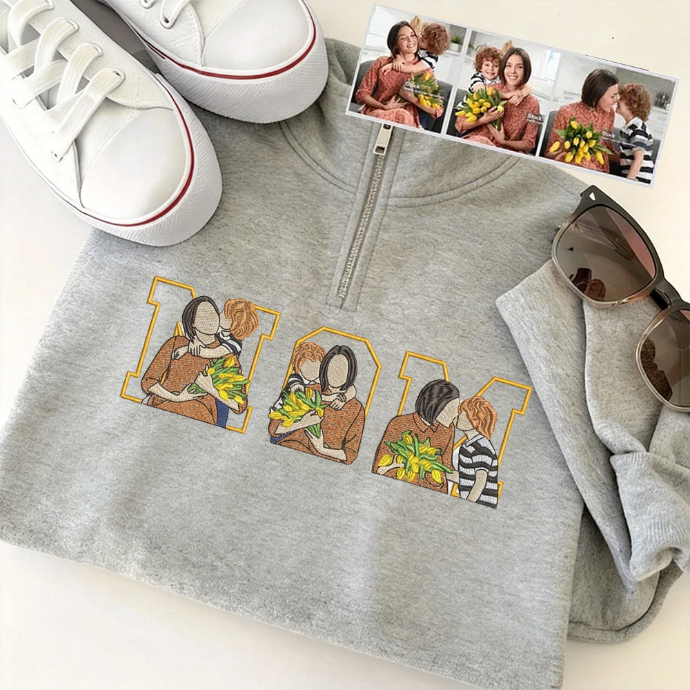 custom-photo-portrait-embroidery-quarter-zip-sweatshirt-gift-for-mom-mama-family