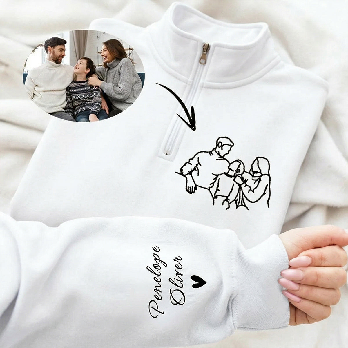 custom-family-portrait-quarter-zip-sweatshirt-wear-your-memories-gift-for-mom-family