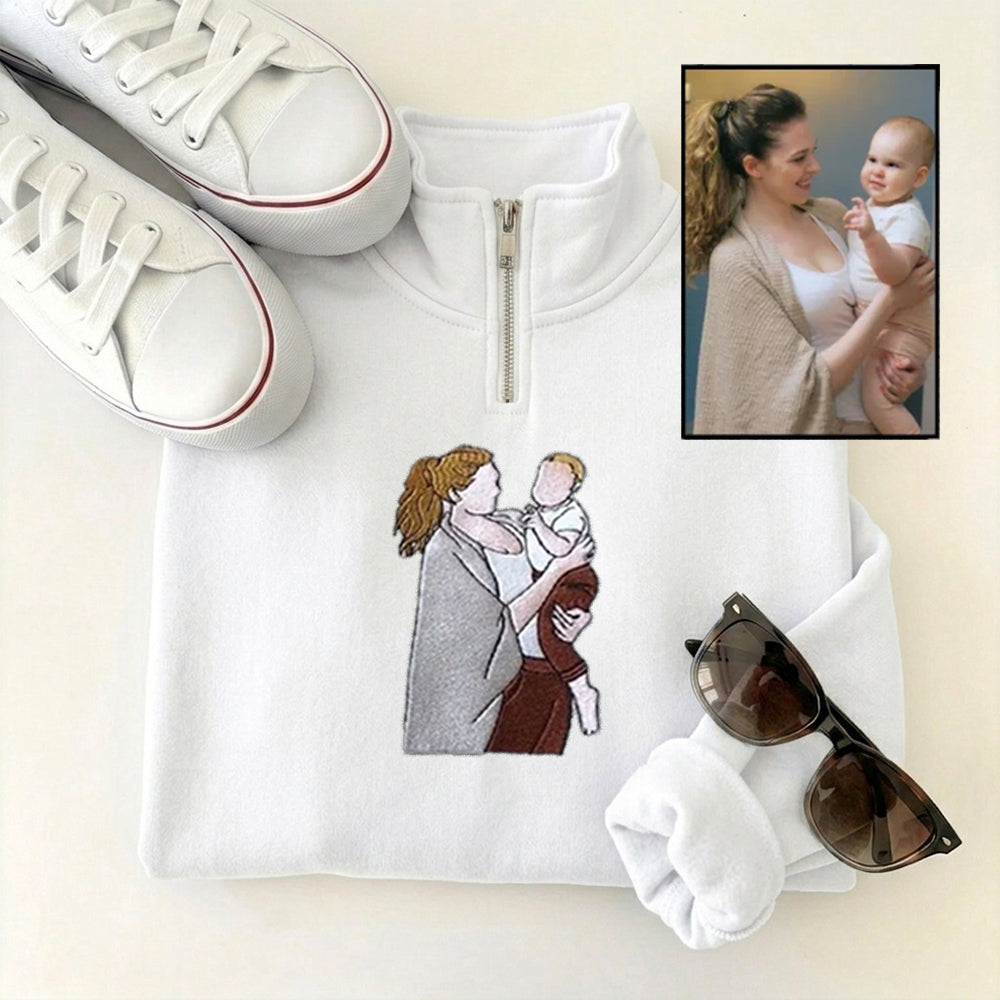 custom-family-portrait-from-photo-embroidered-quarter-zip-sweatshirt-mothers-day-gift