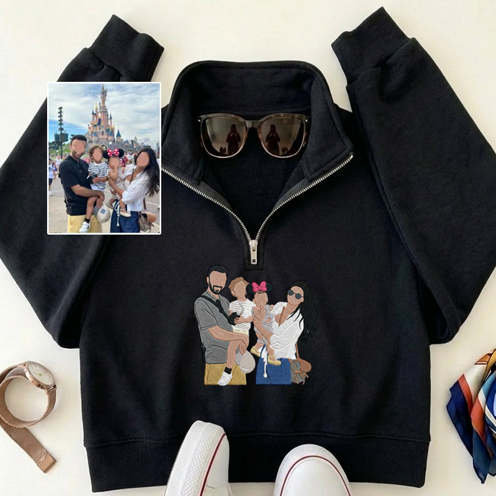 custom-family-portrait-from-photo-embroidered-quarter-zip-sweatshirt-mothers-day-gift