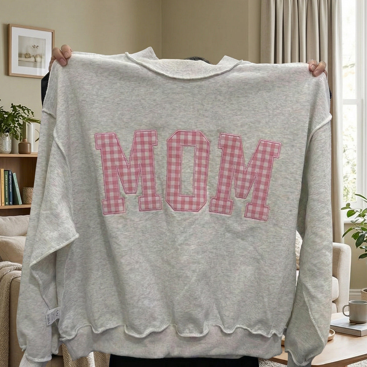 oversized-gingham-applique-mom-sweatshirt-custom-varsity-sweatshirt