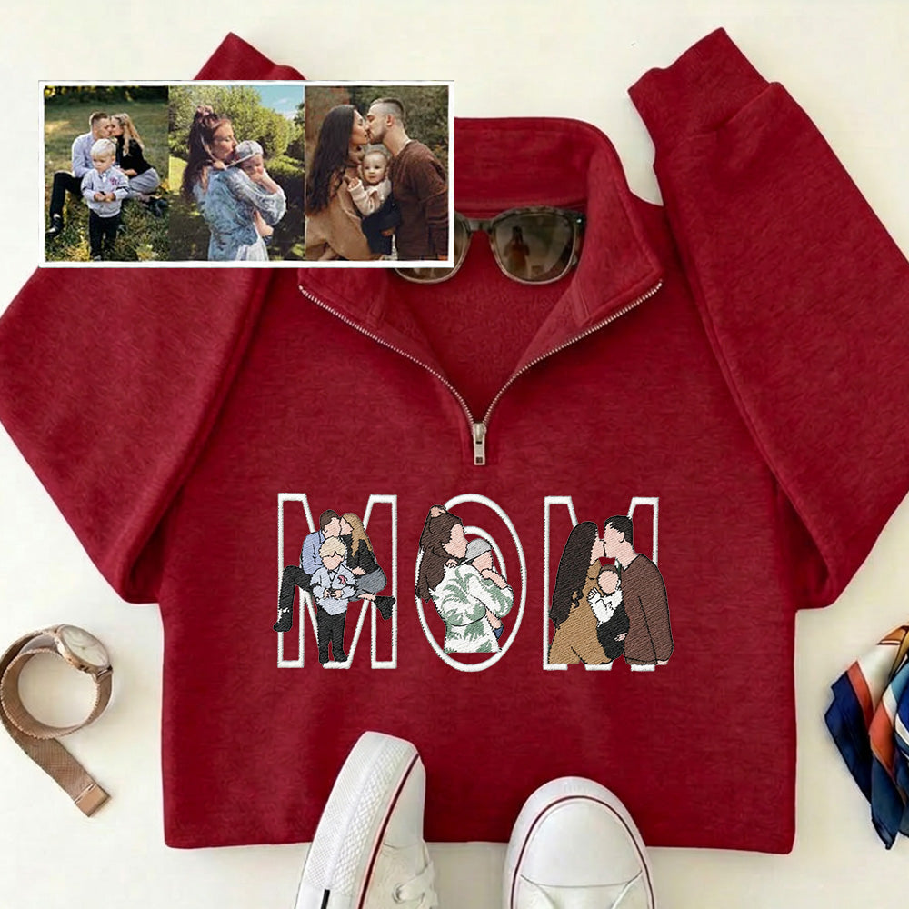 custom-photo-portrait-embroidery-quarter-zip-sweatshirt-gift-for-mom-mama-family