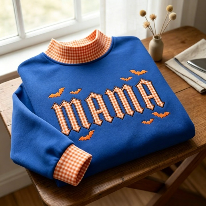 custom-mama-halloween-gingham-mock-neck-sweatshirt-fall-embroidered-sweatshirt-pumpkin-mom-top-autumn-shirt-cozy-halloween-outfit-spooky-season