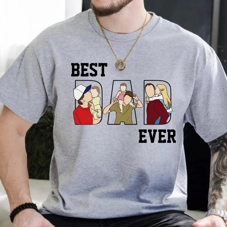personalized-best-dad-ever-t-shirt-custom-portrait-gift-for-dad-dad-portrait-line-art-shirt-fathers-day-gifts