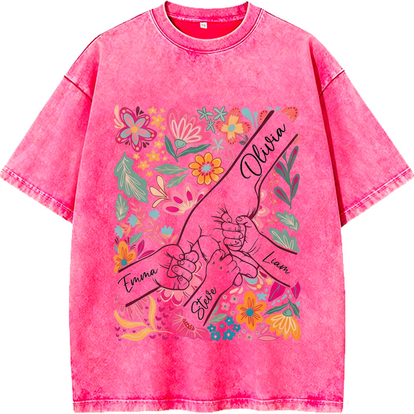 custom-mom-kids-washed-t-shirt-pinky-promise-floral-design-personalized-family-love-tee-for-mom