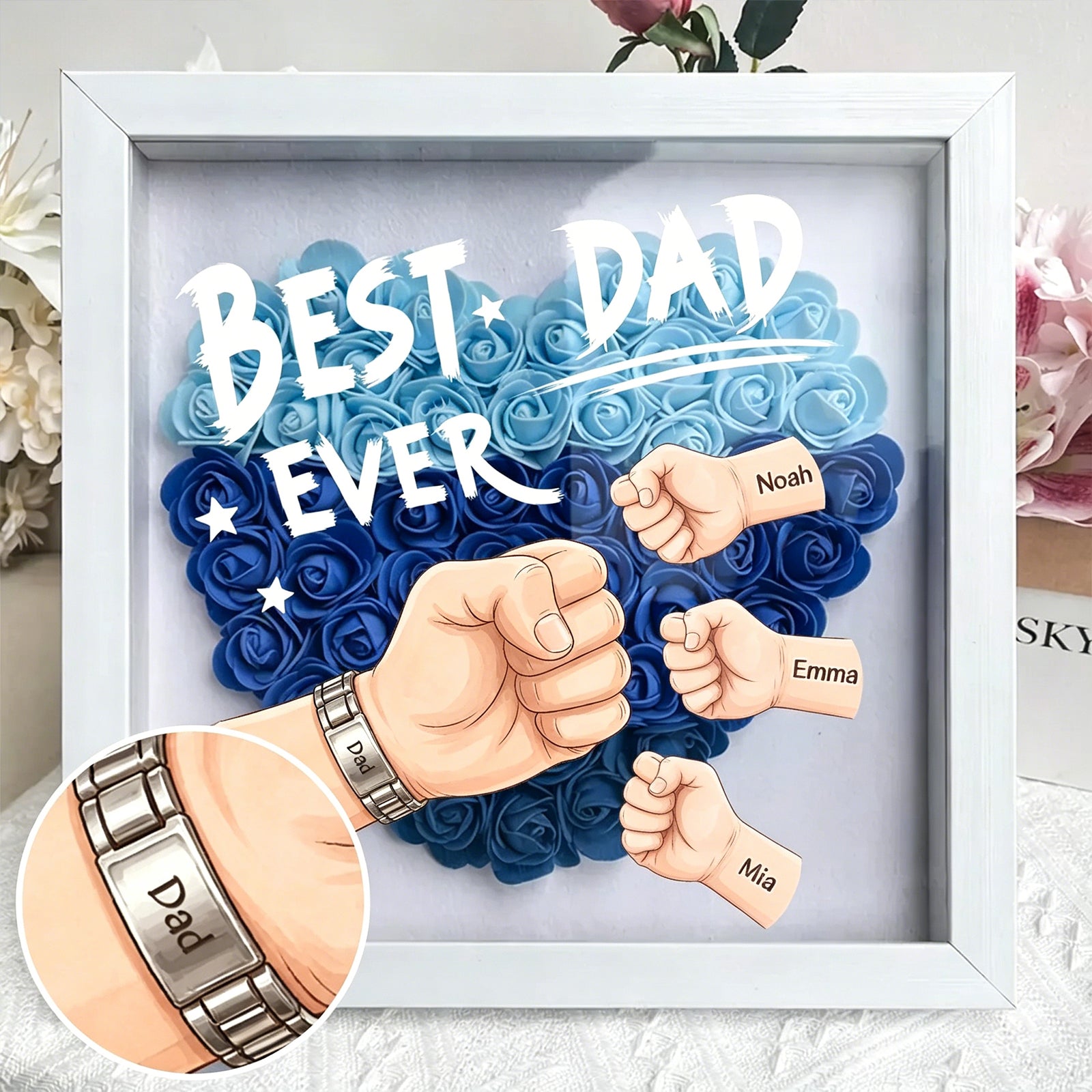 personalized-best-dad-ever-fist-bump-shadow-box-with-watch-strap-braided-cord-custom-fathers-day-gift-with-kids-names