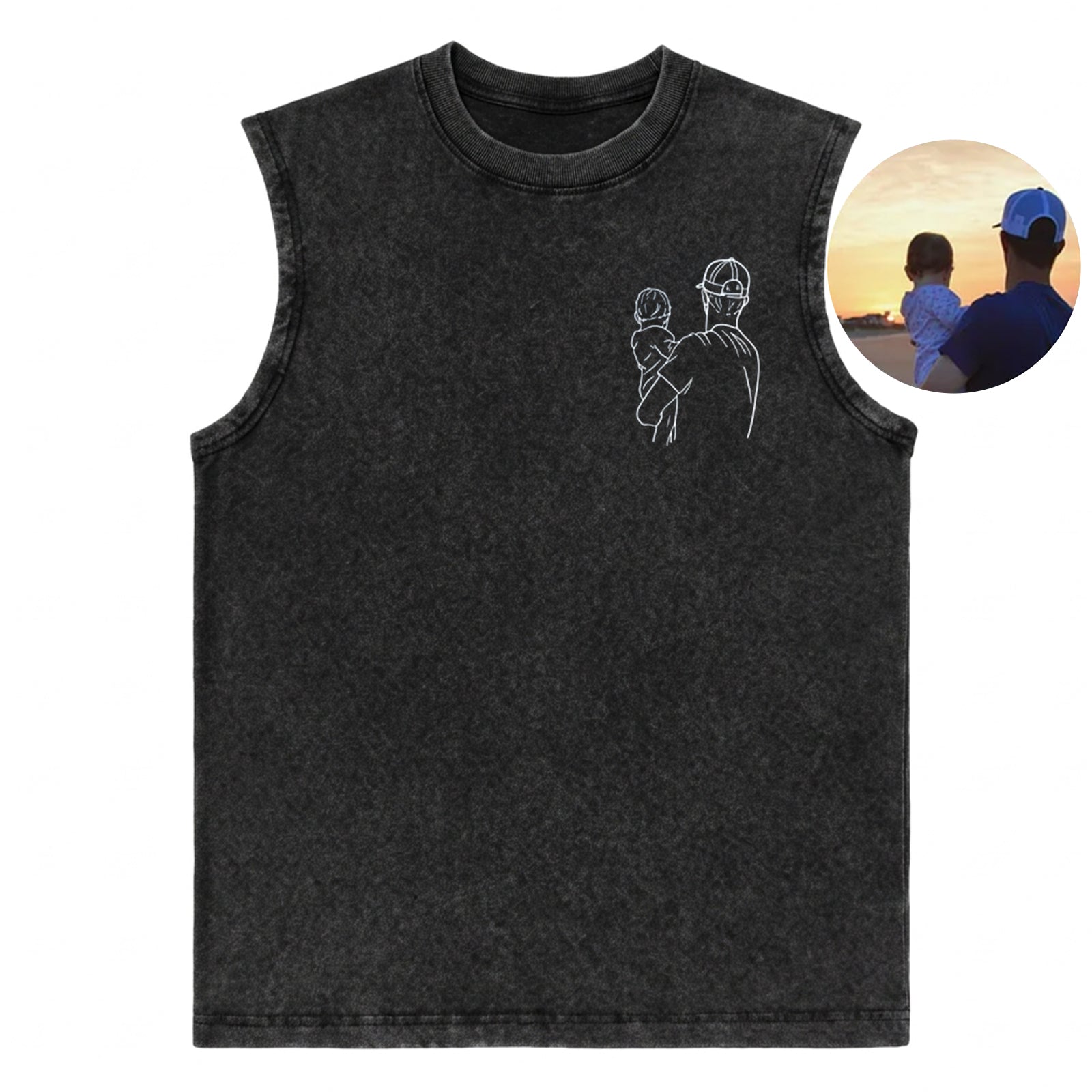 custom-photo-line-art-vintage-washed-tank-top-personalized-sketch-sleeveless-shirt-for-dad