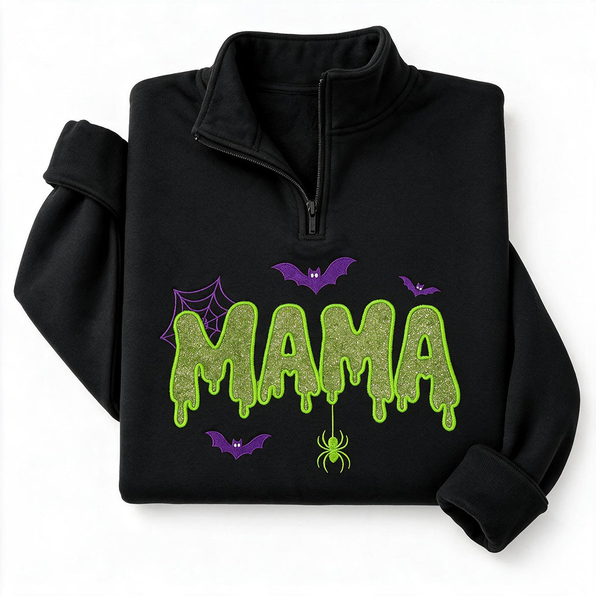personalized-halloween-mama-quarter-zip-sweatshirt-spooky-glitter-embroidered-pullover-custom-halloween-mom-shirt