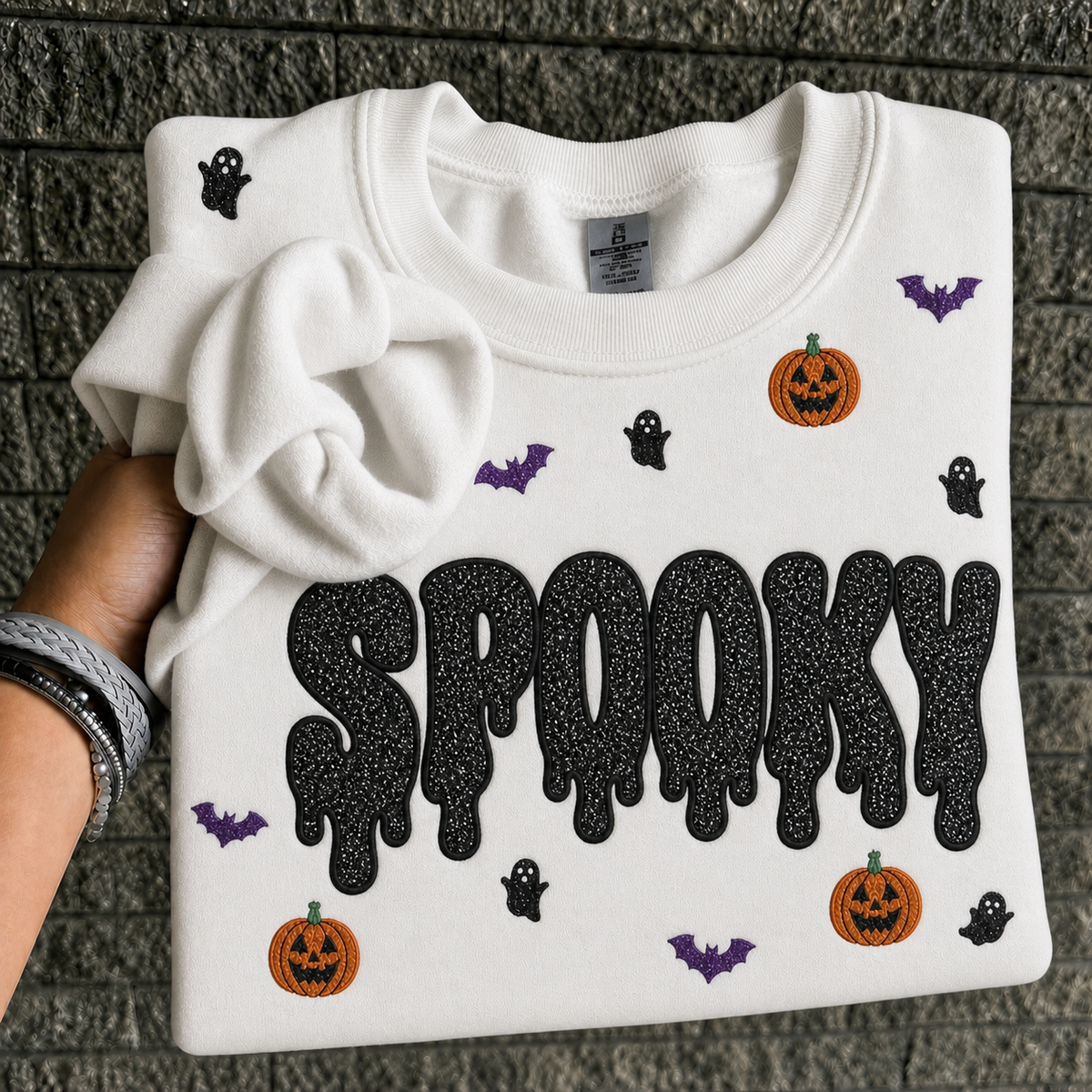 custom-halloween-glitter-letters-spooky-drip-acid-wash-embroidered-pumpkin-ghost-pattern-crewneck