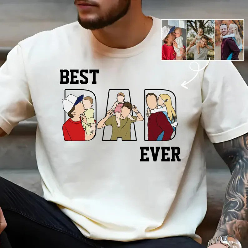 personalized-best-dad-ever-t-shirt-custom-portrait-gift-for-dad-dad-portrait-line-art-shirt-fathers-day-gifts