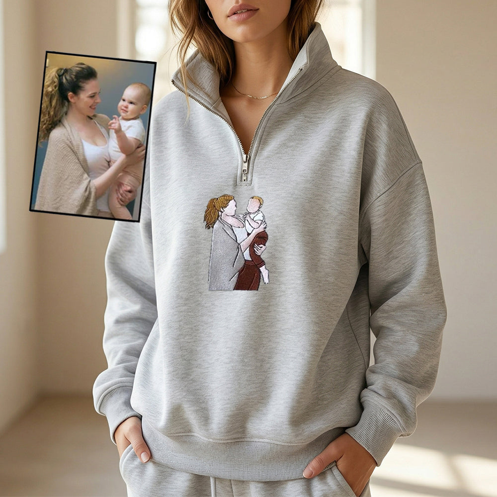 custom-family-portrait-from-photo-embroidered-quarter-zip-sweatshirt-mothers-day-gift