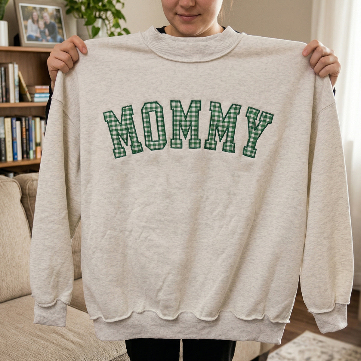 oversized-gingham-applique-mom-sweatshirt-custom-varsity-sweatshirt