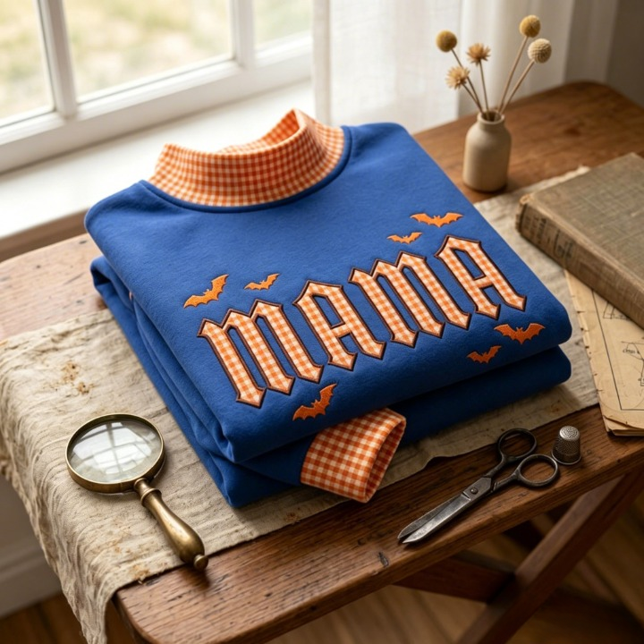 custom-mama-halloween-gingham-mock-neck-sweatshirt-fall-embroidered-sweatshirt-pumpkin-mom-top-autumn-shirt-cozy-halloween-outfit-spooky-season